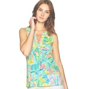 Lilly Pulitzer Sleeveless Essie Blouse Top Shirt Tank - Sea, Salt & Sun - Size L